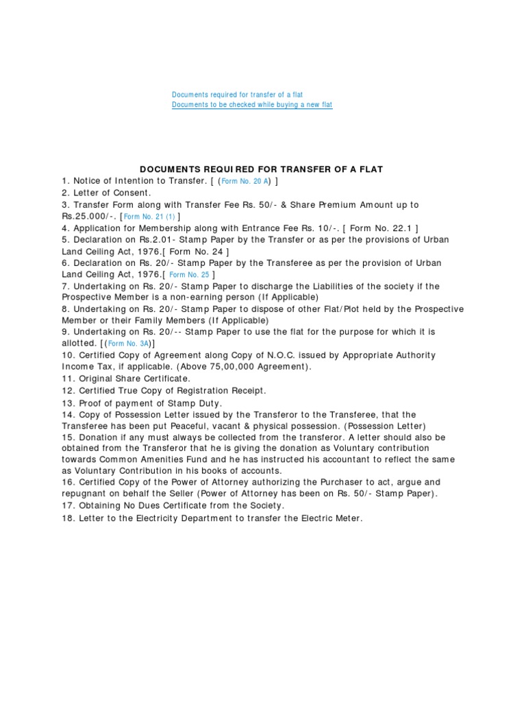 Documents Required For Transfer of A Flat PDF | PDF | Private Law | Justice