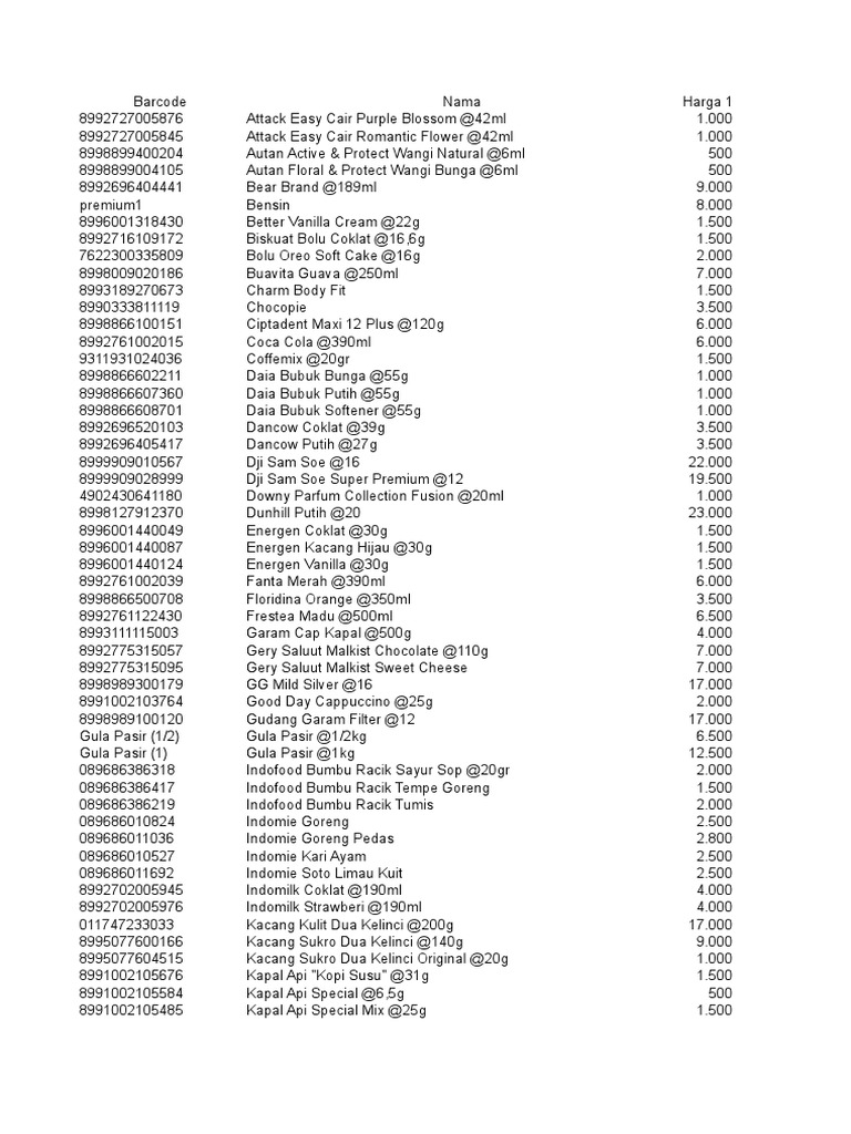 Product Price List and Barcodes | PDF | Nature