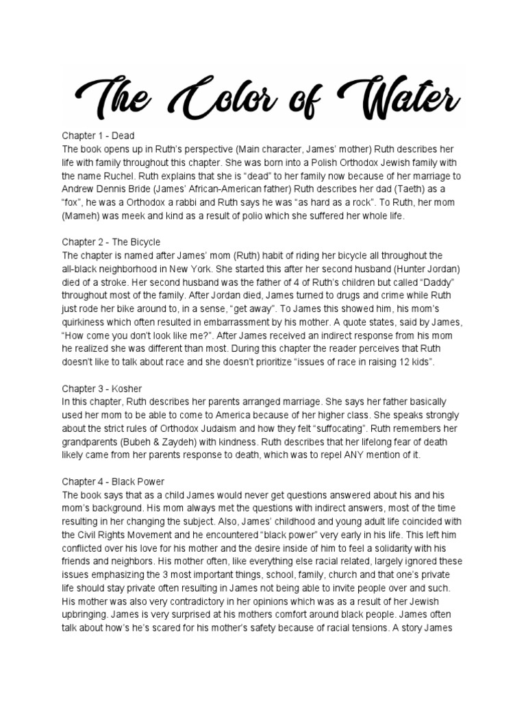 The Color of Water Notes PDF Black Power Sibling