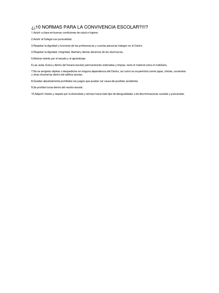 10 Normas de Convivencia Escolar | PDF