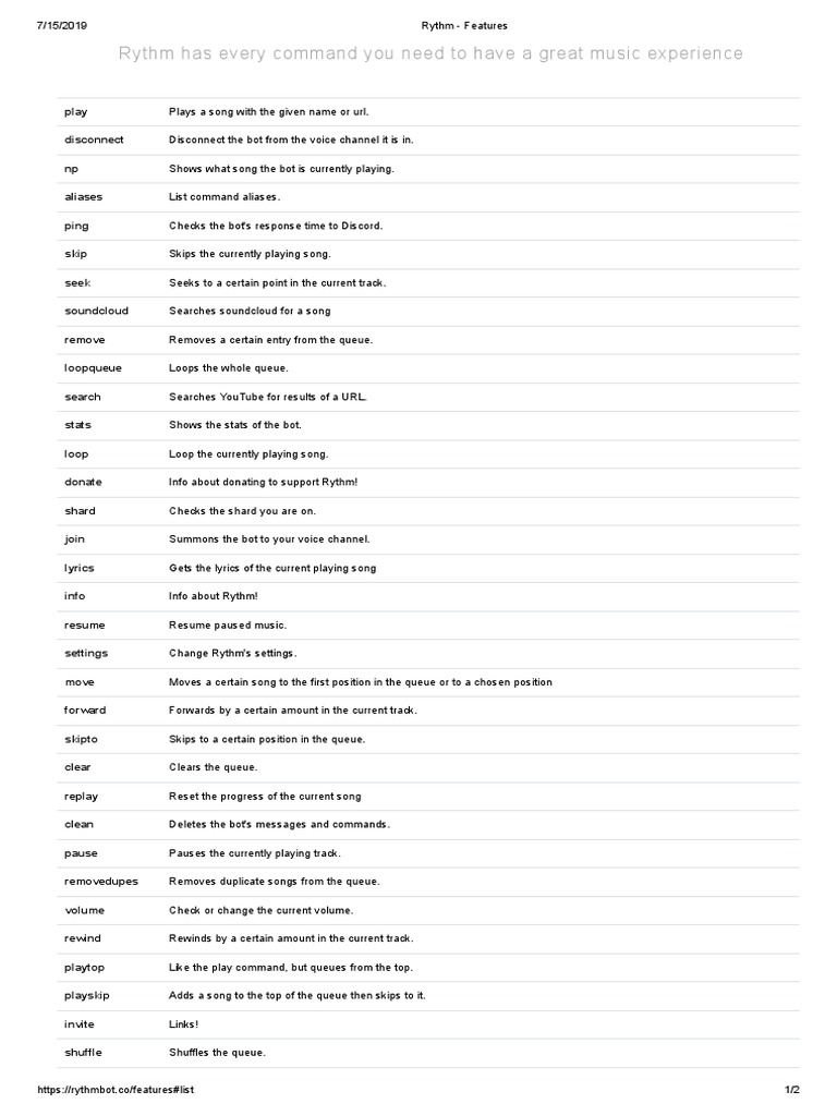 Rythm Features Internet Online Services