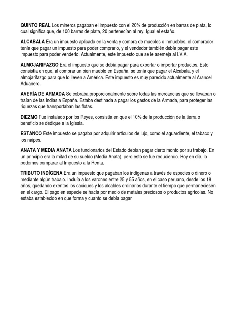 Los impuestos en la época colonial española | PDF