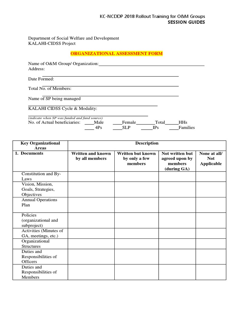 Organizational Assessment Form: Session Guides | PDF | Government ...
