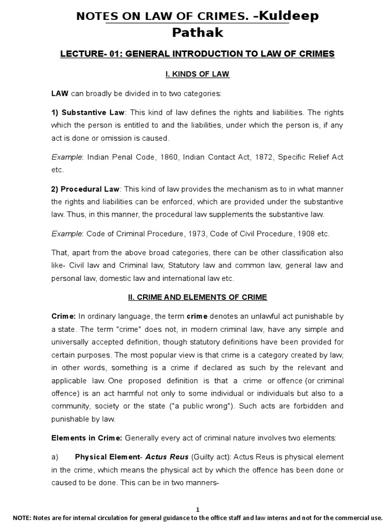 Introduction to Law of Crimes Overview | PDF | Mens Rea | Crime & Violence