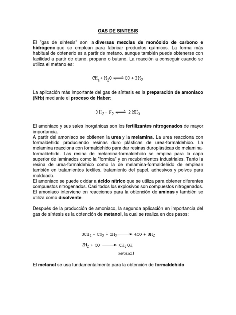 Gas de Sintesis PDF Gas natural Metano