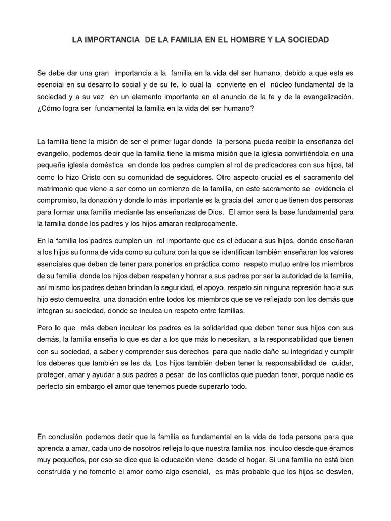Importancia de la familia en la sociedad | PDF | Familia | Sacramentos