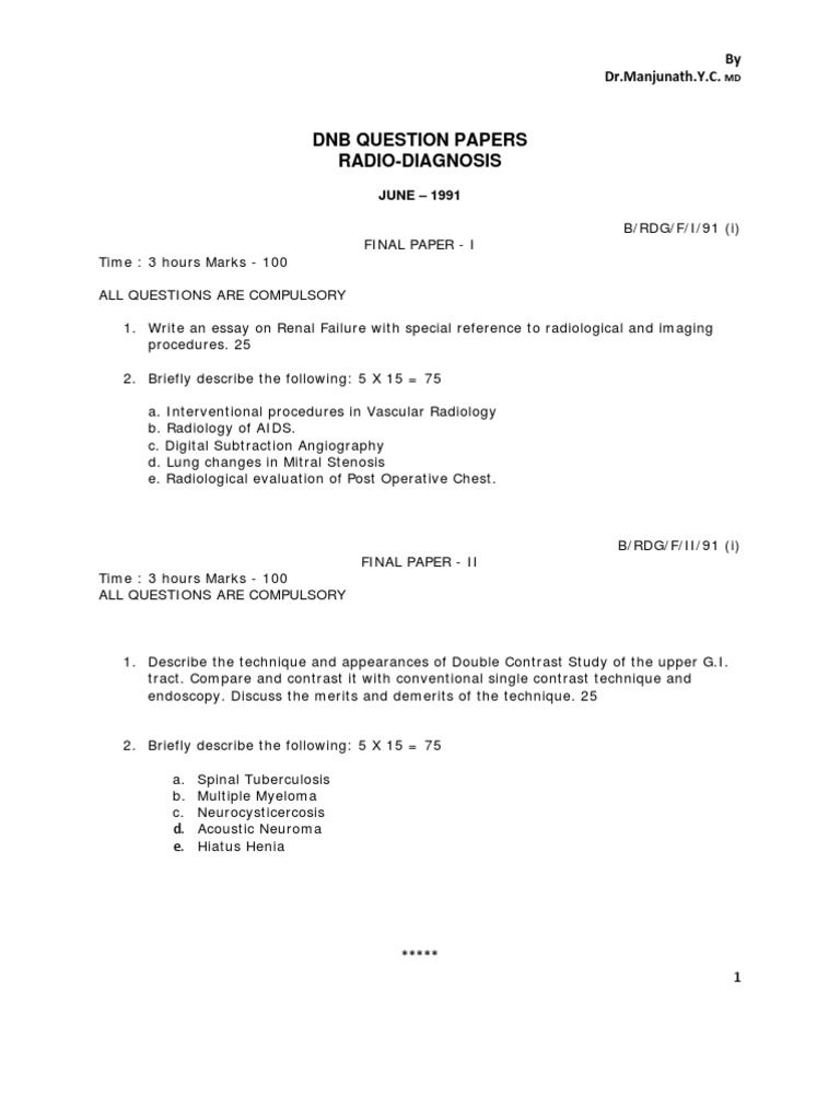 Radio DNB Q Papers PDF Radiology Ct Scan