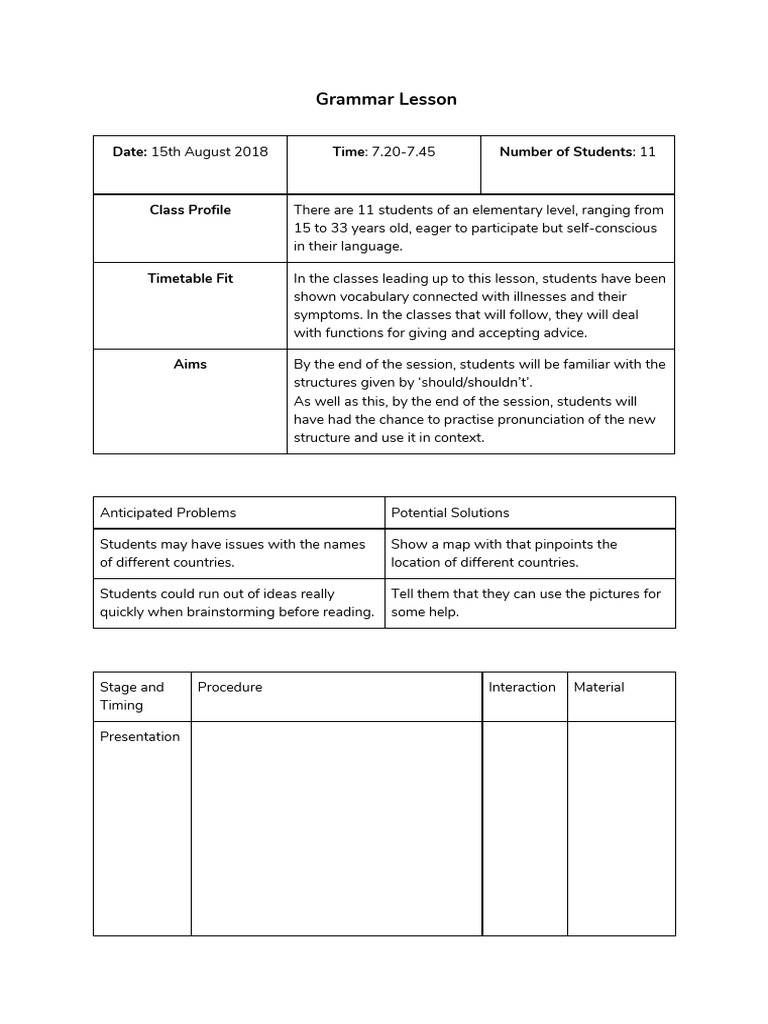 Grammar Lesson Plan | PDF