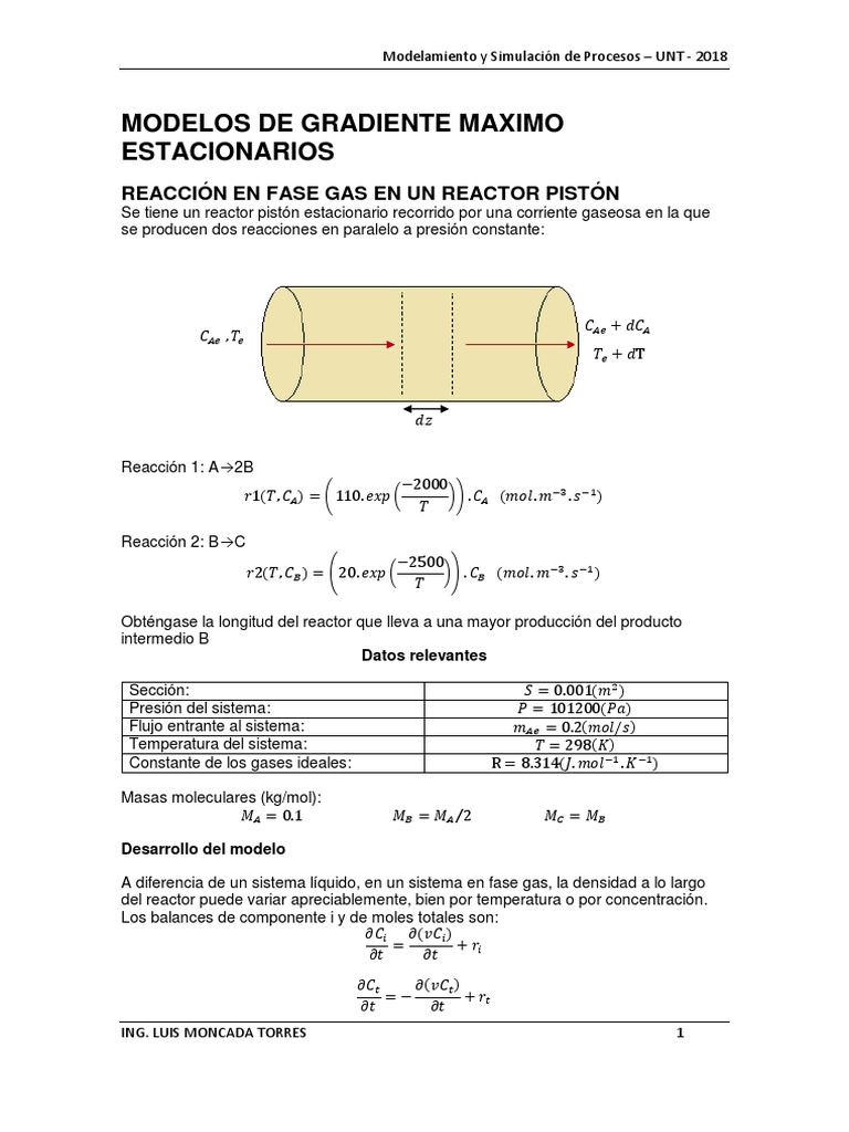 Longitud óptima en reactor pistón | PDF | Reactor Quimico | Gases