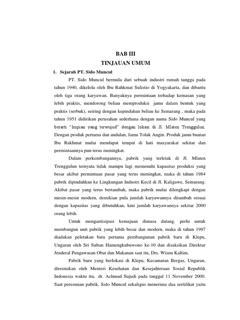 Bab III Tinjauan Umum PT Sidomuncul | PDF | Bisnis | Pengelolaan ...