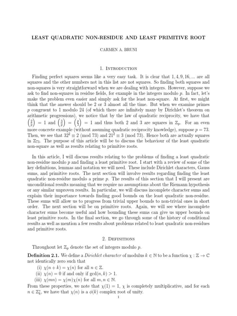 Least Quadratic Non-Residue Analysis | PDF | Mathematical Analysis ...