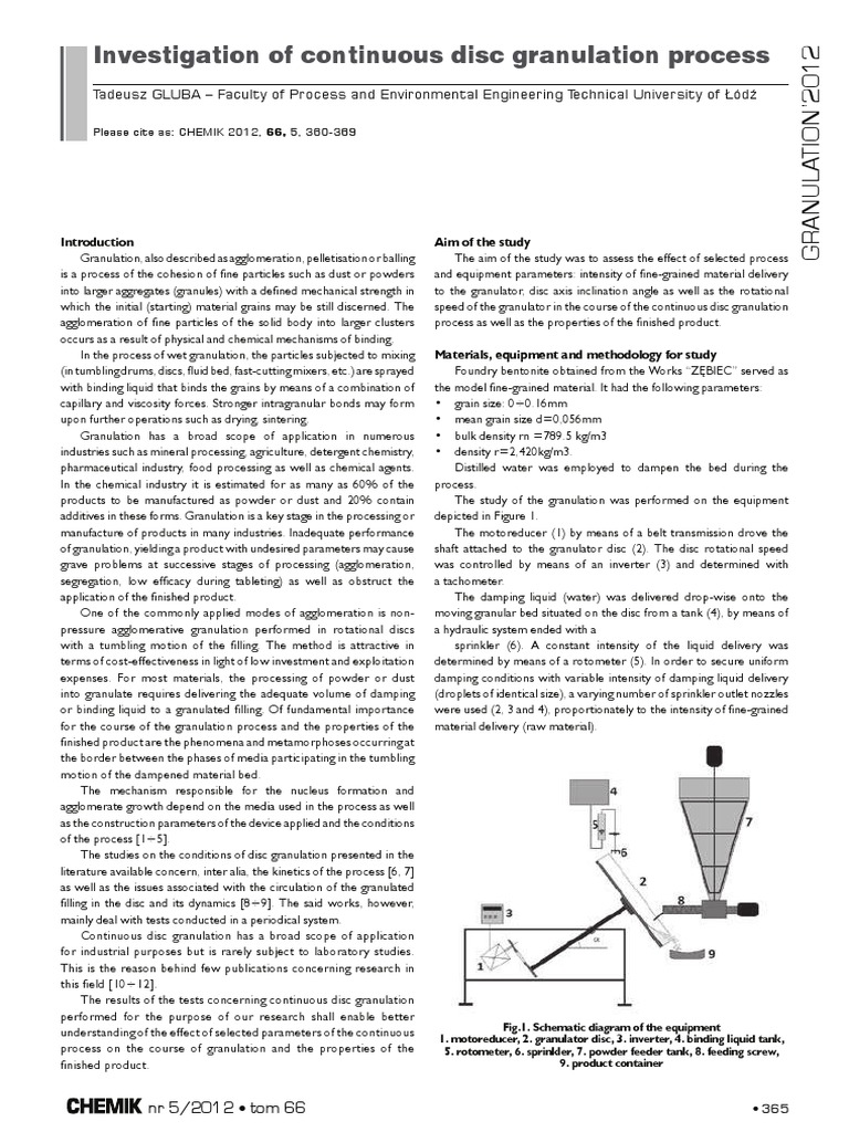 Investigation of Continuous Disc Granulation Process | PDF | Mean ...
