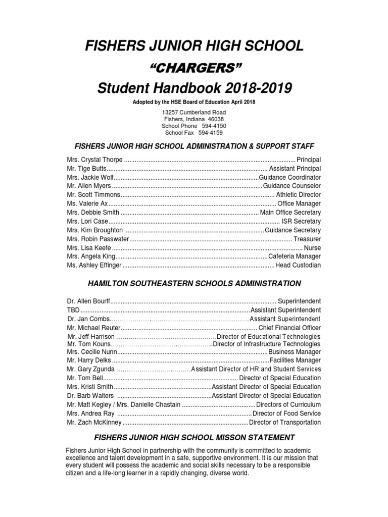 Fishers Junior High School "Chargers" PDF Bullying Theft