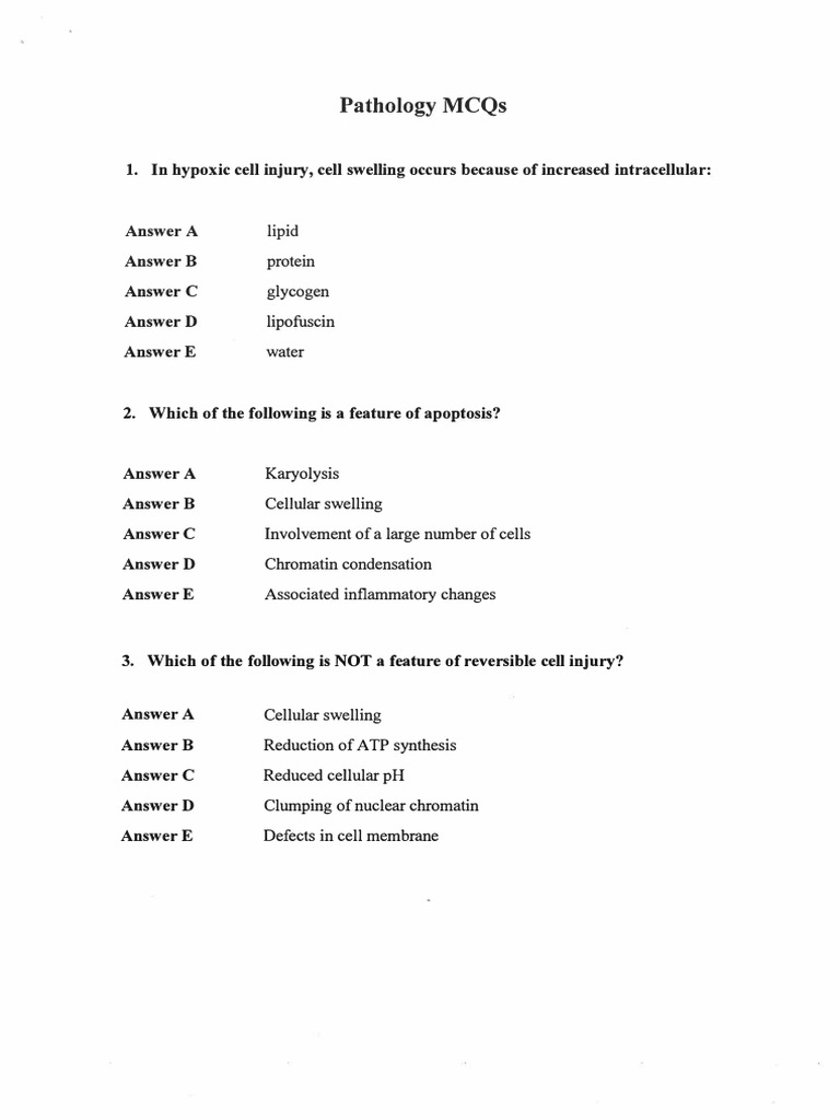 Cell Injury Pathology MCQs with Answers | PDF | Macrophage | Monocyte