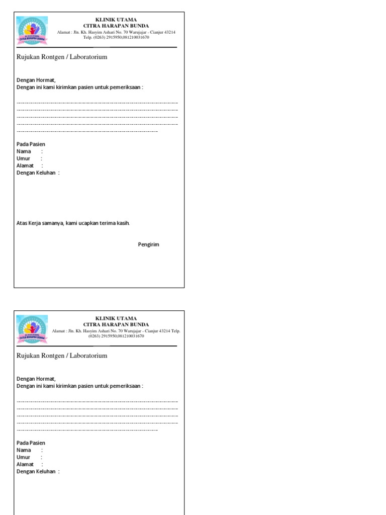 Surat Rujukan Rontgen Klinik Citra Harapan | PDF