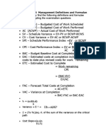 Project Management Definitions and Formulae