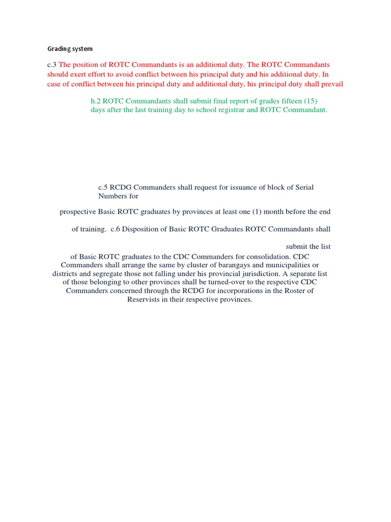 h.2 ROTC Commandants Shall Submit Final Report of Grades Fifteen (15 ...