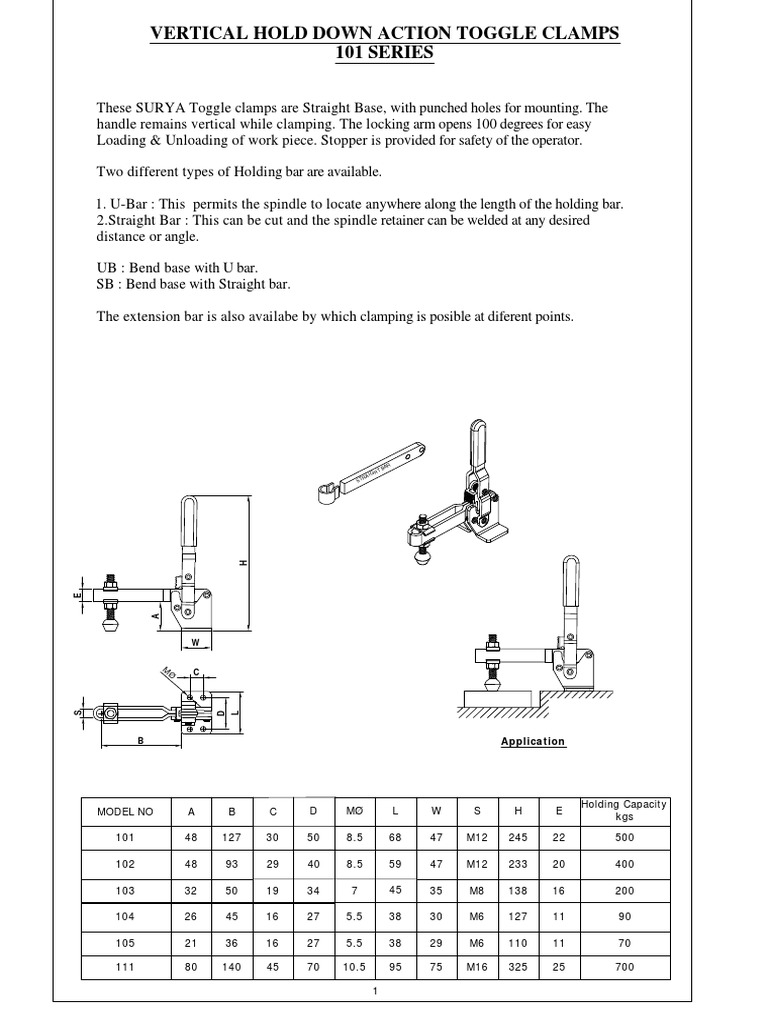 Vertical Hold Down Action Toggle Clamps 101 Series Application Pdf