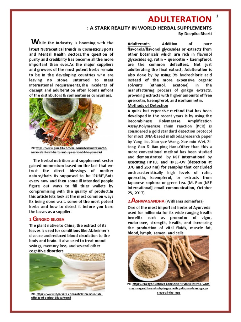 AdulterationA Stark Reality in The World of Herbal Supplements PDF Turmeric Dietary