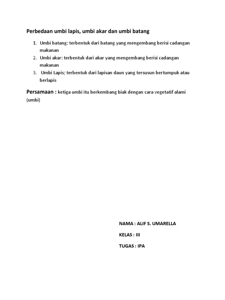 Perbedaan Umbi Lapis Umbi Akar Dan Umbi Batang