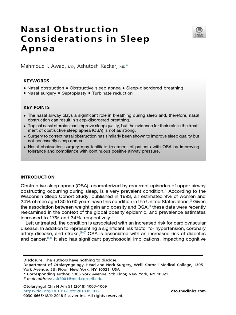 Nasal Obstruction Considerations in Sleep Apnea Mahmoud I. Awad