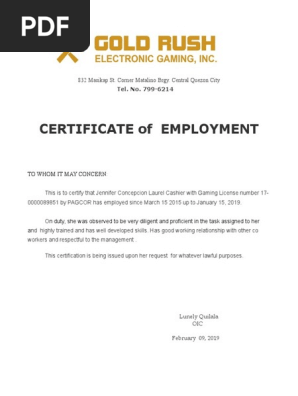 Certificate of Employment 
