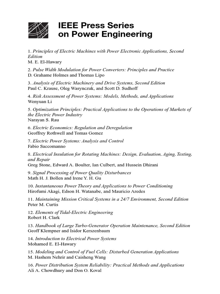 IEEE Press on Power Engineering Titles | PDF | Electric Power System ...