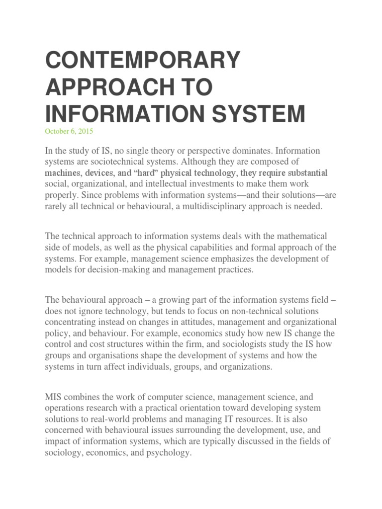 Contemporary Approach To Information | PDF | Information System 