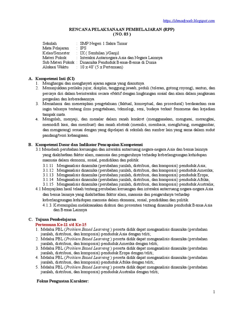 Rpp No 003 K 13 Ips Ix Dinamika Penduduk Benua Benua Di Dunia