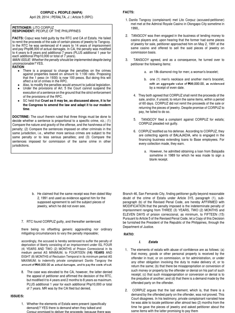 Analysis of the Elements of Estafa and Ruling on Whether the Imposed