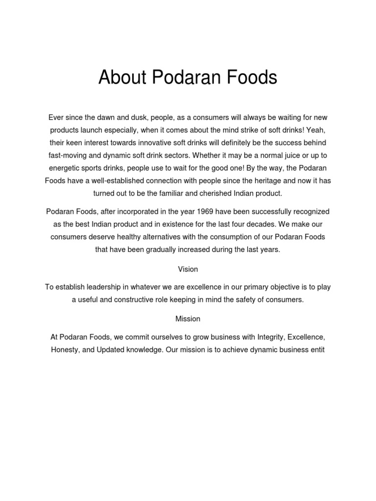 Podaran Foods: A Legacy of Indian Drinks | PDF | Foods | Economies