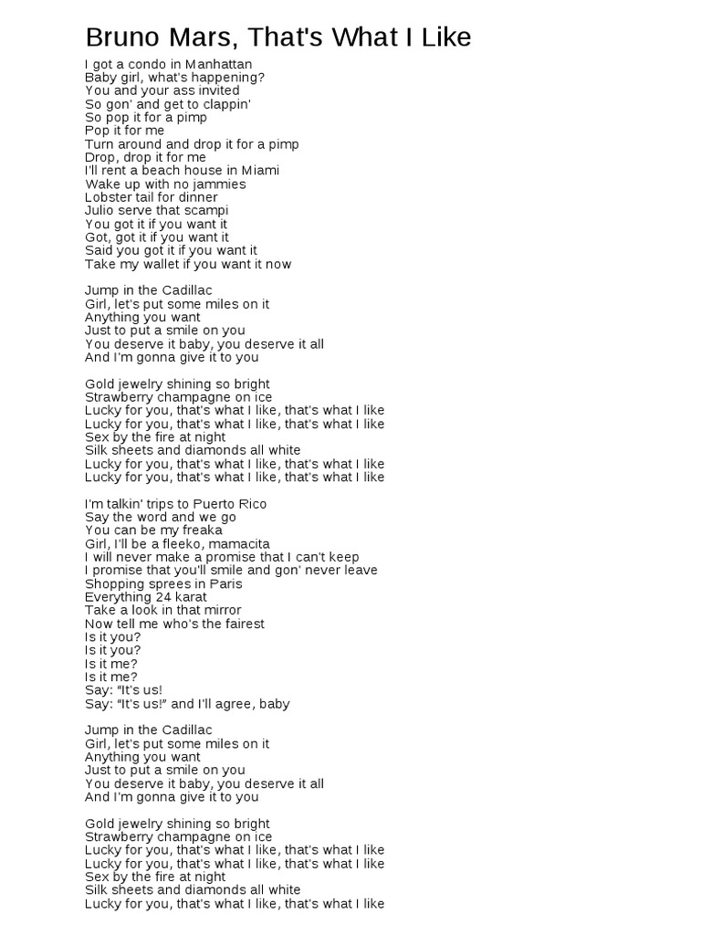 Bruno Mars That S What I Like Lyrics | PDF