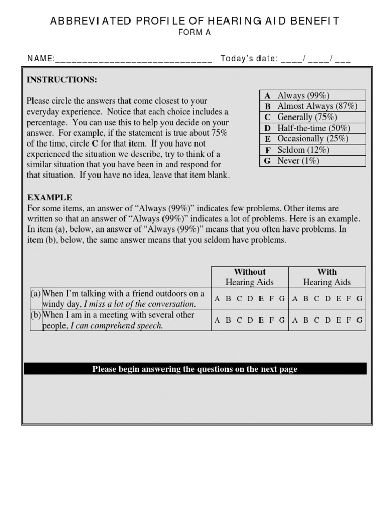 Abbreviated Profile of Hearing Aid Benefit | PDF | Hearing Aid ...