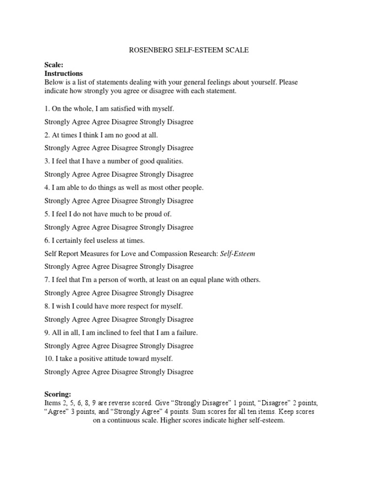 Rosenberg Self-Esteem Scale Guide | PDF | Self-Improvement | Wellness