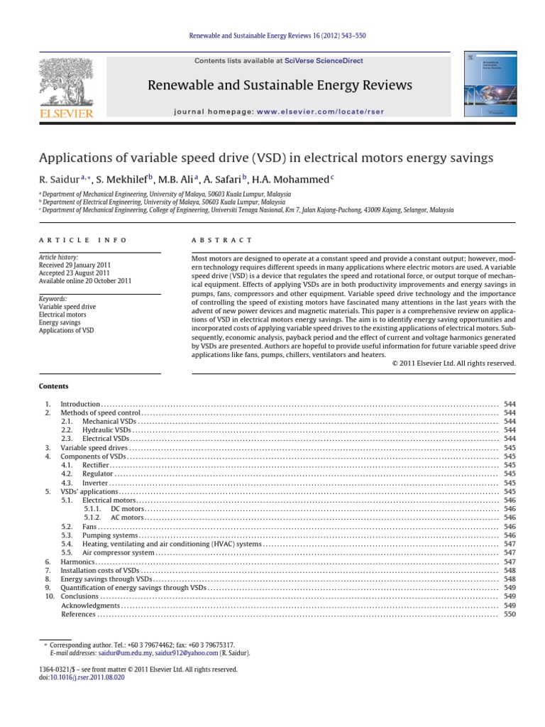 Application of Variable Speed Drive (VSD) in Electrical Motor Energy ...