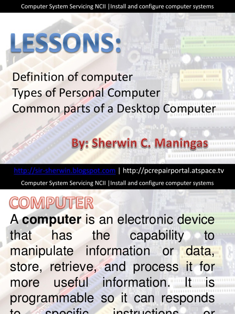Definition of Computer Types of Personal Computer Common Parts of A