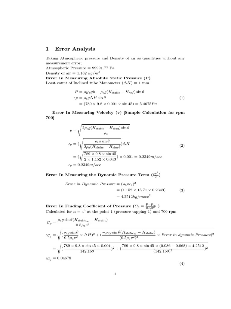 1 Error Analysis | PDF | Pressure | Gases