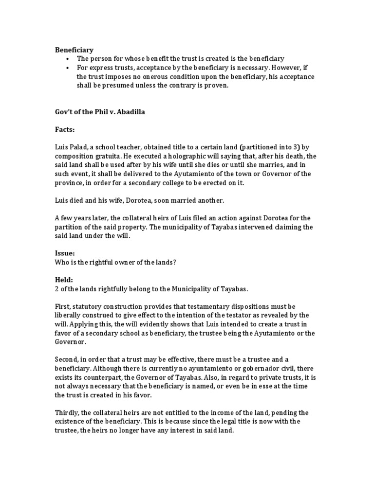 Beneficiary | PDF | Trust Law | Concurrent Estate