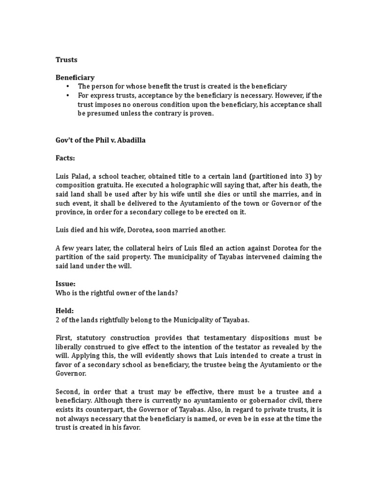 Trusts Beneficiary | PDF | Trust Law | Concurrent Estate
