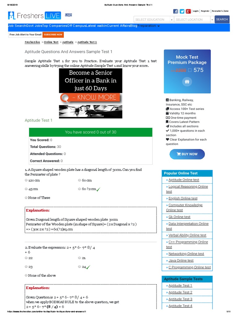 Sample Aptitude Test Questions PDF | PDF | C (Programming Language ...