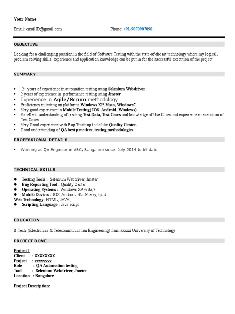 Software Testing Resume: QA Engineer | PDF | Selenium (Software ...