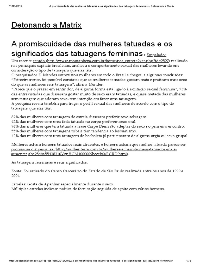 Promiscuidade e Tatuagens Femininas | PDF | Relação sexual | Tatuagem