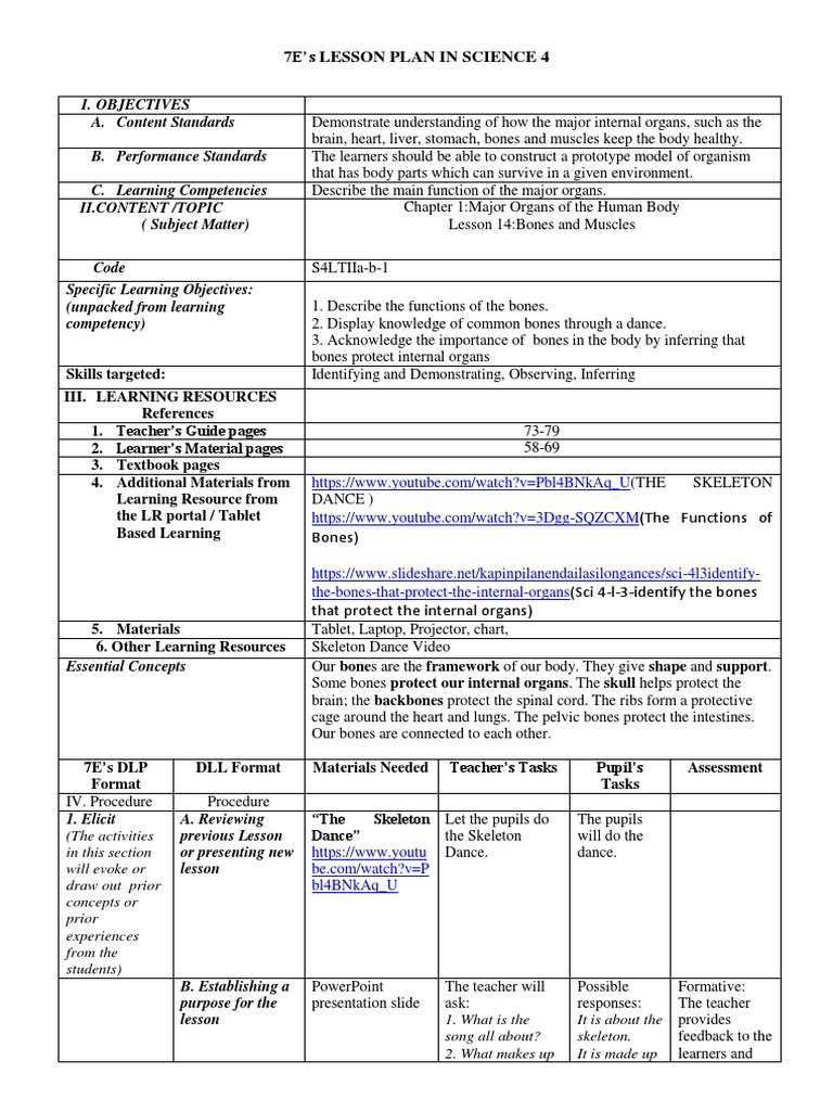 7E's Science Lesson Plan: Human Organs | PDF | Behavior Modification ...