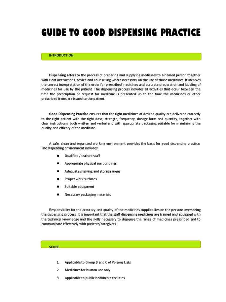 Guide To Good Dispensing Practice Medical Prescription Pharmacy