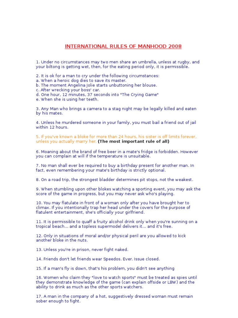 International Rules of Manhood 2008 | PDF