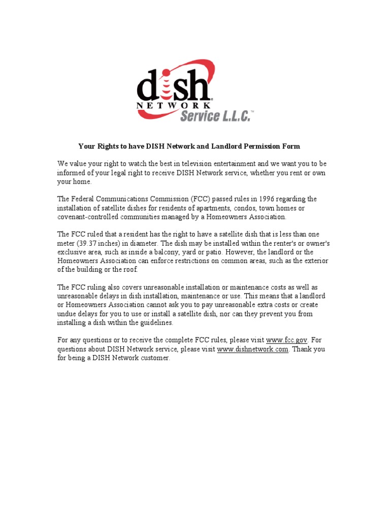 Dish Network Release Form Landlord Federal Communications Commission