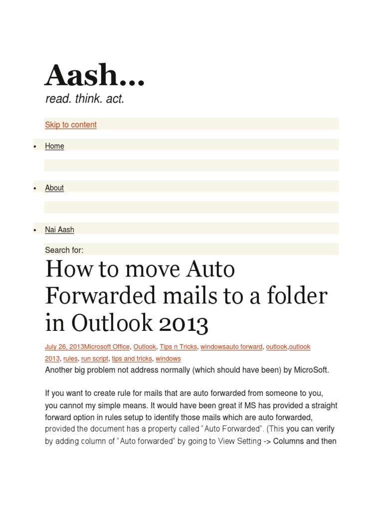 How To Auto Forward Mails To Folder PDF Microsoft Outlook Visual