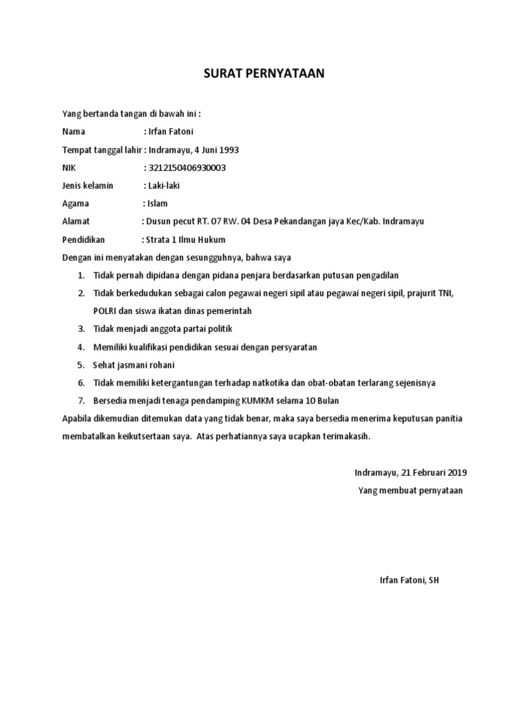 Surat Pernyataan Ukm Contoh Surat Pernyataan Menjalankan Usaha.