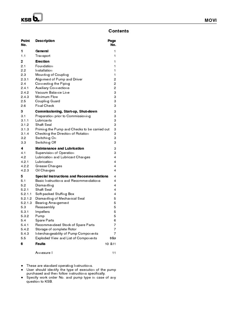 KSB MOVI Pump Installation Manual | PDF | Pump | Bearing (Mechanical)
