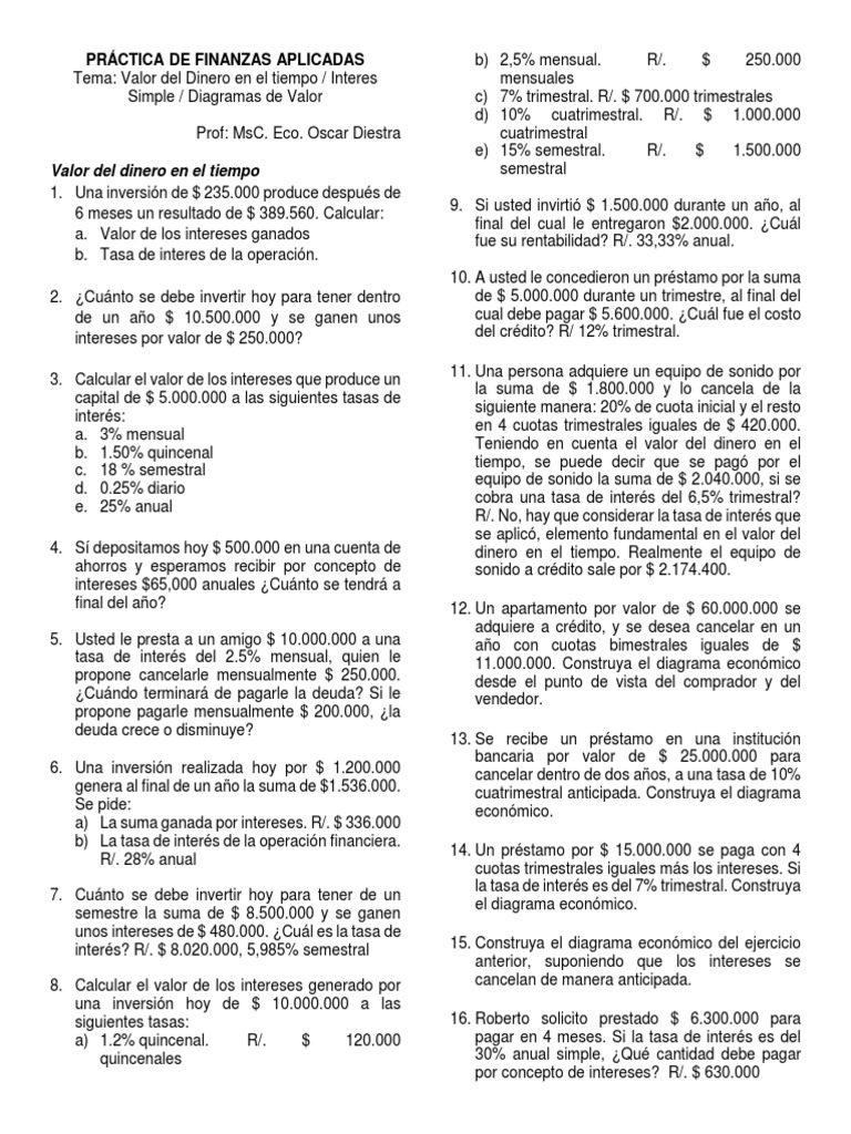 Ejercicios de Interés y Valor del Dinero | PDF | Interés | Tasas de interés